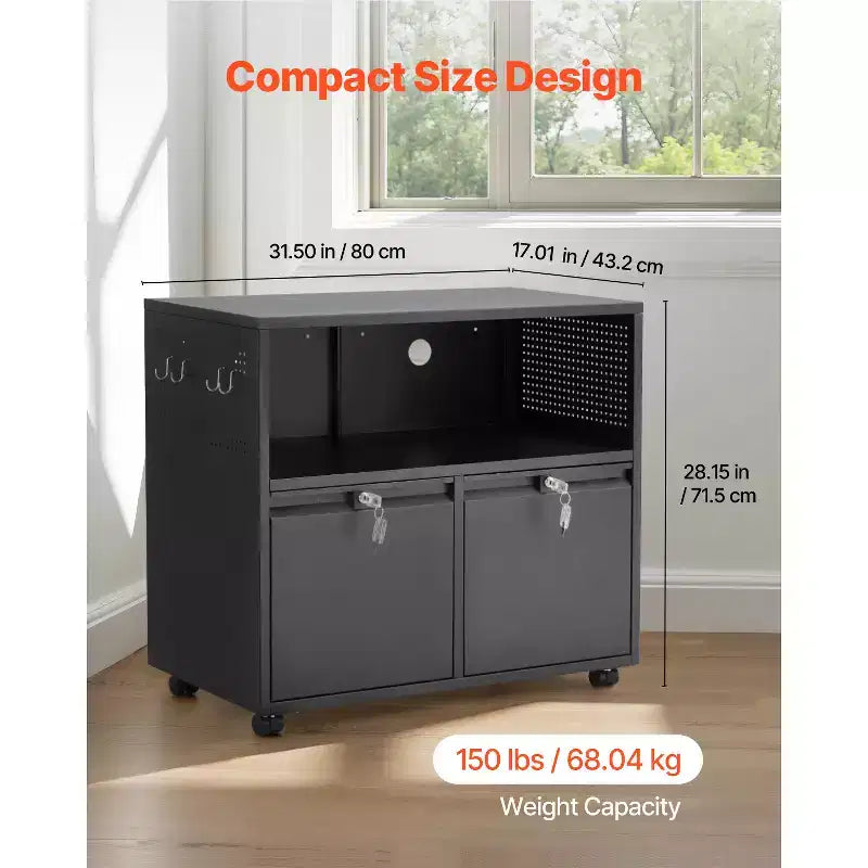 VEVOR 2 Drawers Metal File Cabinet, Lateral Filing Cabinet with Lock and Adjustable Hanging Rods, A4, Legal Size File, Black