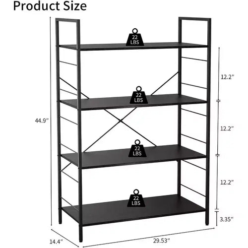 4 Tier Industrial Bookshelf with Steel Frame, Heavy Duty Bookcase for Home Office and Living Room, Multi-Purpose Storage Shelf with Easy Assembly