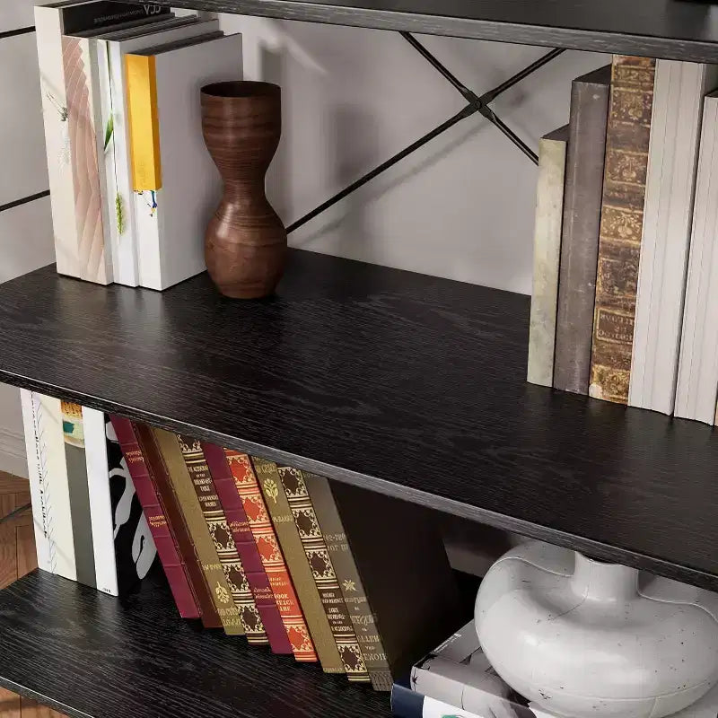 4 Tier Industrial Bookshelf with Steel Frame, Heavy Duty Bookcase for Home Office and Living Room, Multi-Purpose Storage Shelf with Easy Assembly