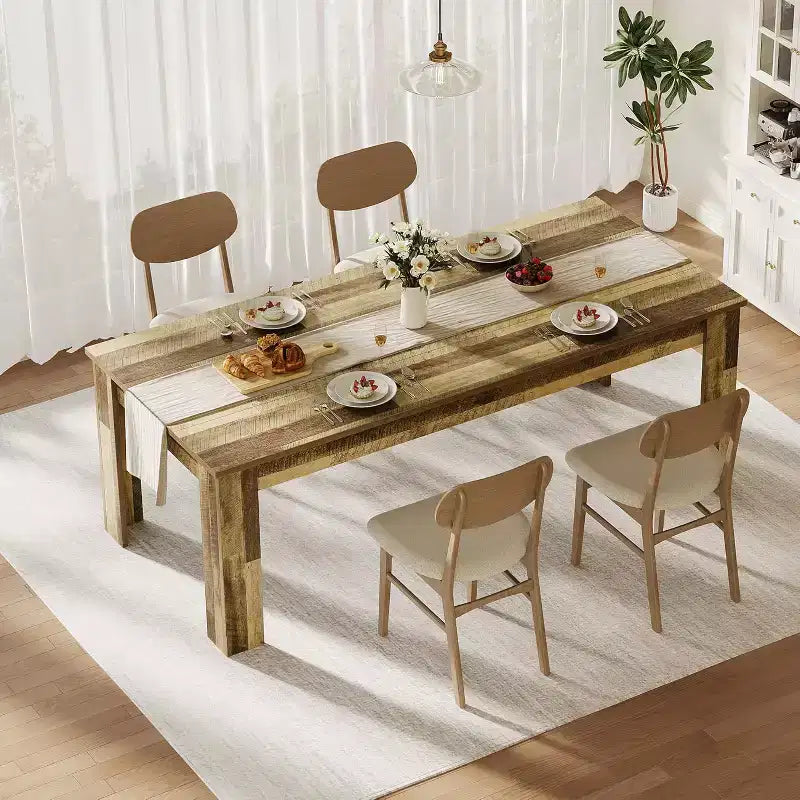 71 Rustic Brown Farmhouse Dining Table for 6-8 Heavy-Duty Rectangular Kitchen Table with Thick Finger-Jointed Wood Top