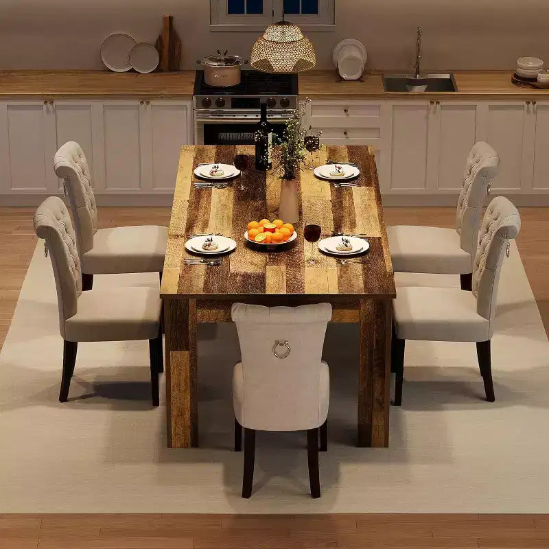 71 Rustic Brown Farmhouse Dining Table for 6-8 Heavy-Duty Rectangular Kitchen Table with Thick Finger-Jointed Wood Top