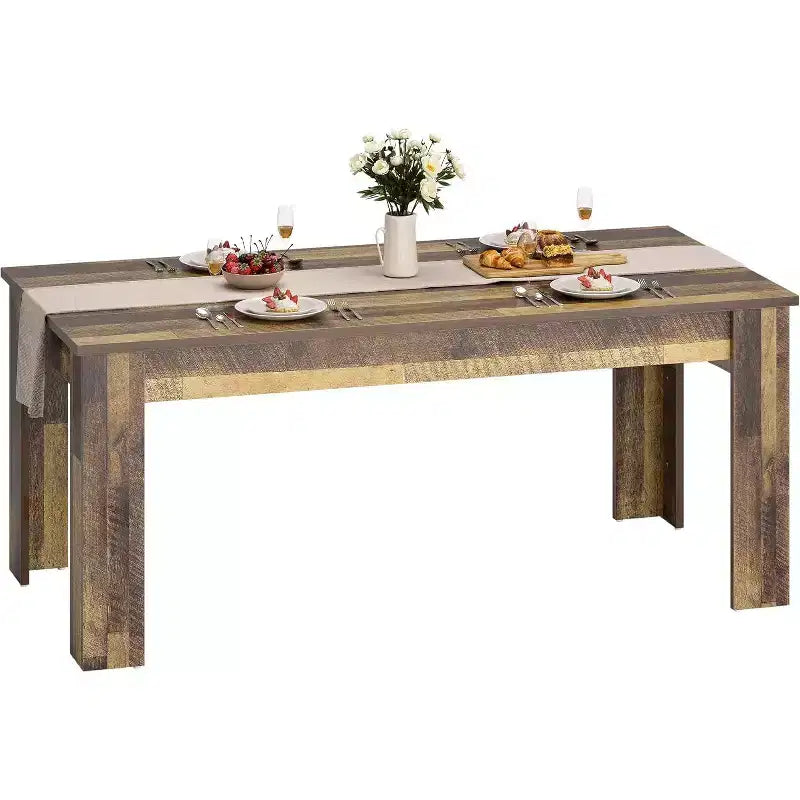 71 Rustic Brown Farmhouse Dining Table for 6-8 Heavy-Duty Rectangular Kitchen Table with Thick Finger-Jointed Wood Top