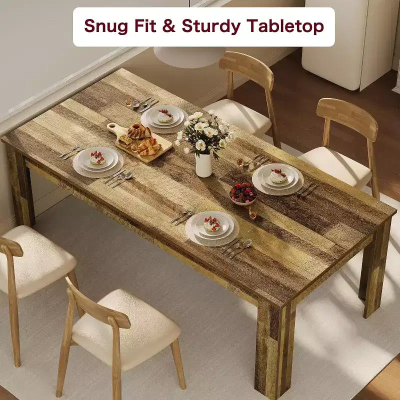 71 Rustic Brown Farmhouse Dining Table for 6-8 Heavy-Duty Rectangular Kitchen Table with Thick Finger-Jointed Wood Top