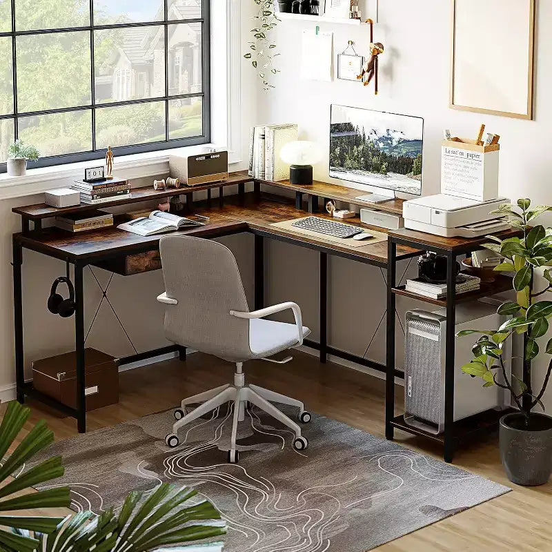 Convertible L-Shaped Desk with Drawer - Tiger Stripe Perfect for Home Office & Gaming Room