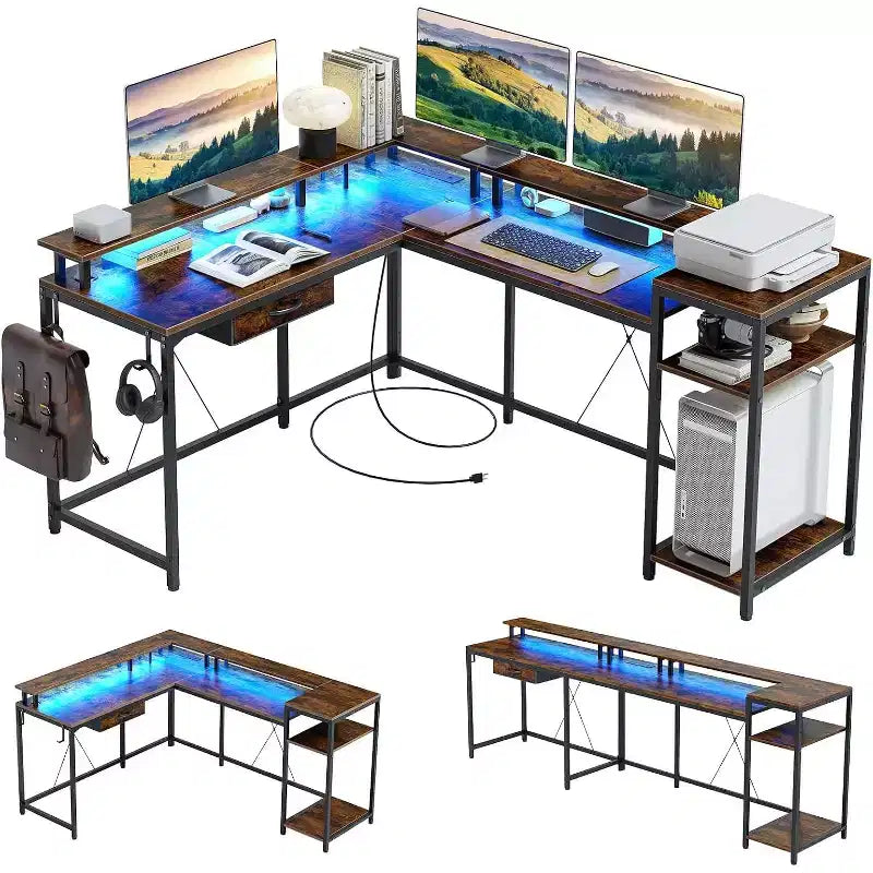 Convertible L-Shaped Desk with Drawer - Tiger Stripe Perfect for Home Office & Gaming Room