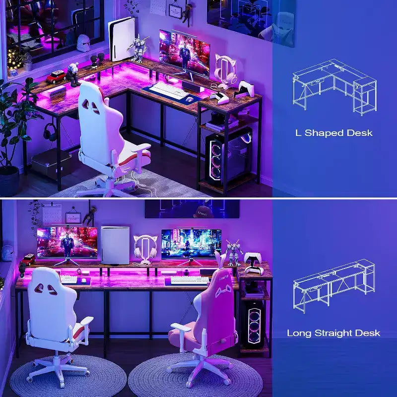 Convertible L-Shaped Desk with Drawer - Tiger Stripe Perfect for Home Office & Gaming Room