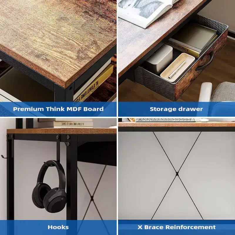 Convertible L-Shaped Desk with Drawer - Tiger Stripe Perfect for Home Office & Gaming Room