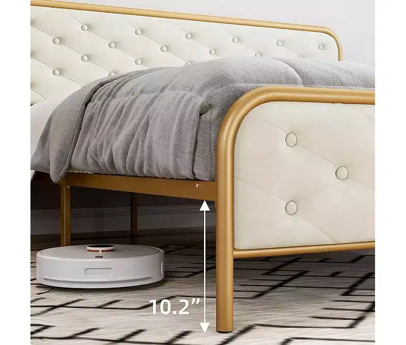 King Size Bed Frame with Premium Velvet Headboard & Footboard, Diamond Tufted Design, Heavy Duty Metal Frame, Solid Wood Slats, Noise-Free