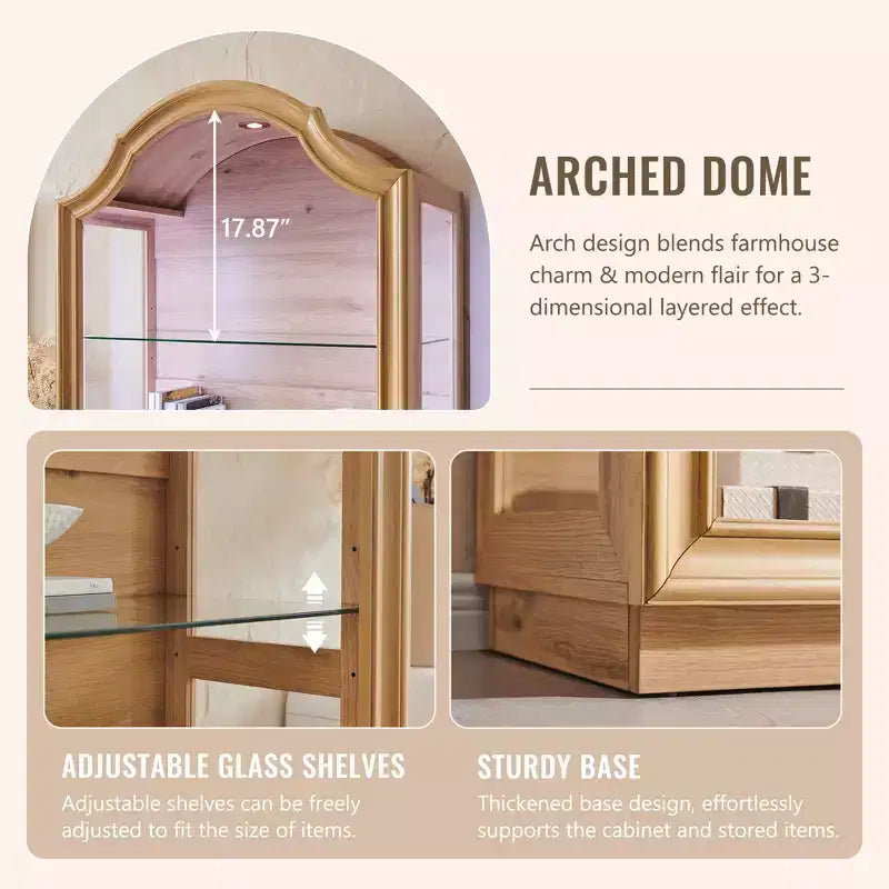 72 Arched Glass Display Cabinet, 4-Tier Display Curio Cabinet with 20 Color LED Lights, Modern Display Case Shelf for Living Room