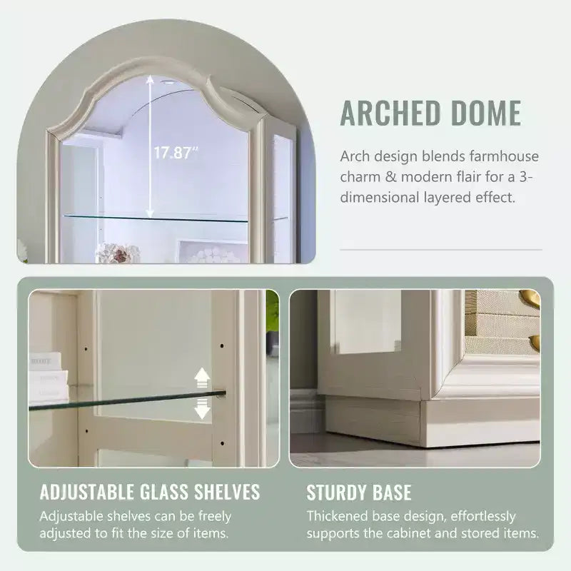 72 Arched Glass Display Cabinet, 4-Tier Display Curio Cabinet with 20 Color LED Lights, Modern Display Case Shelf for Living Room