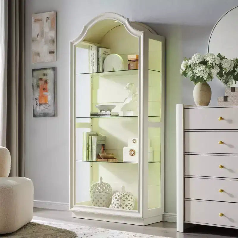 72 Arched Glass Display Cabinet, 4-Tier Display Curio Cabinet with 20 Color LED Lights, Modern Display Case Shelf for Living Room