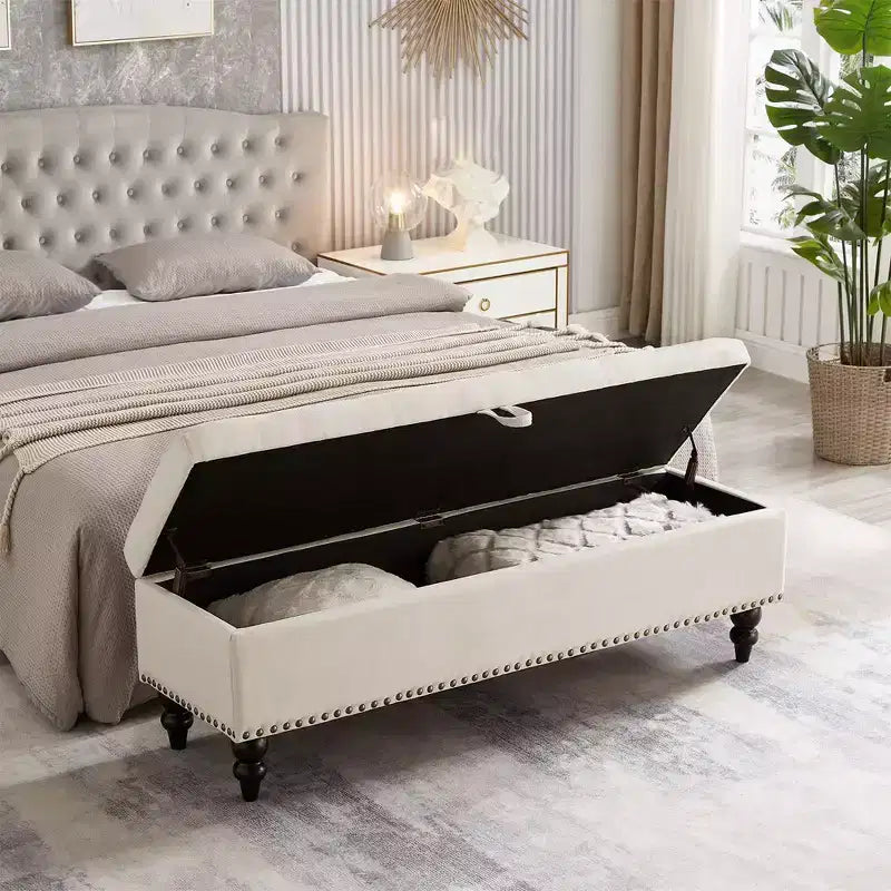 59 Storage Ottoman Bench, Upholstered End of Bed Storage Bench, Entryway Bench Footstool for Bedroom Entryway Living Room