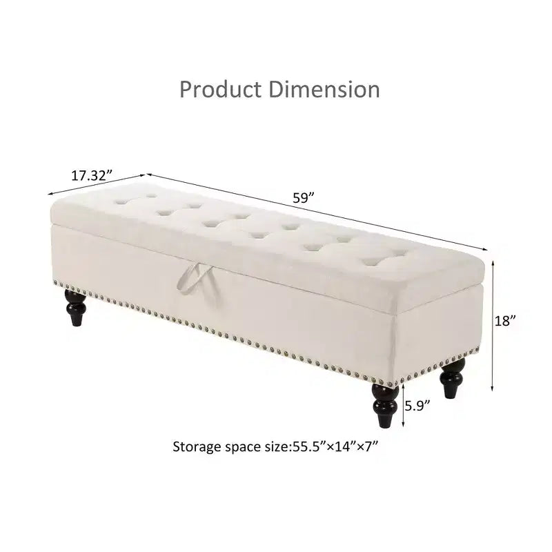59 Storage Ottoman Bench, Upholstered End of Bed Storage Bench, Entryway Bench Footstool for Bedroom Entryway Living Room