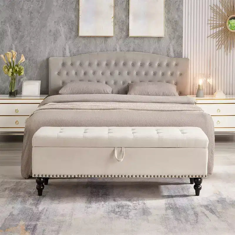 59 Storage Ottoman Bench, Upholstered End of Bed Storage Bench, Entryway Bench Footstool for Bedroom Entryway Living Room