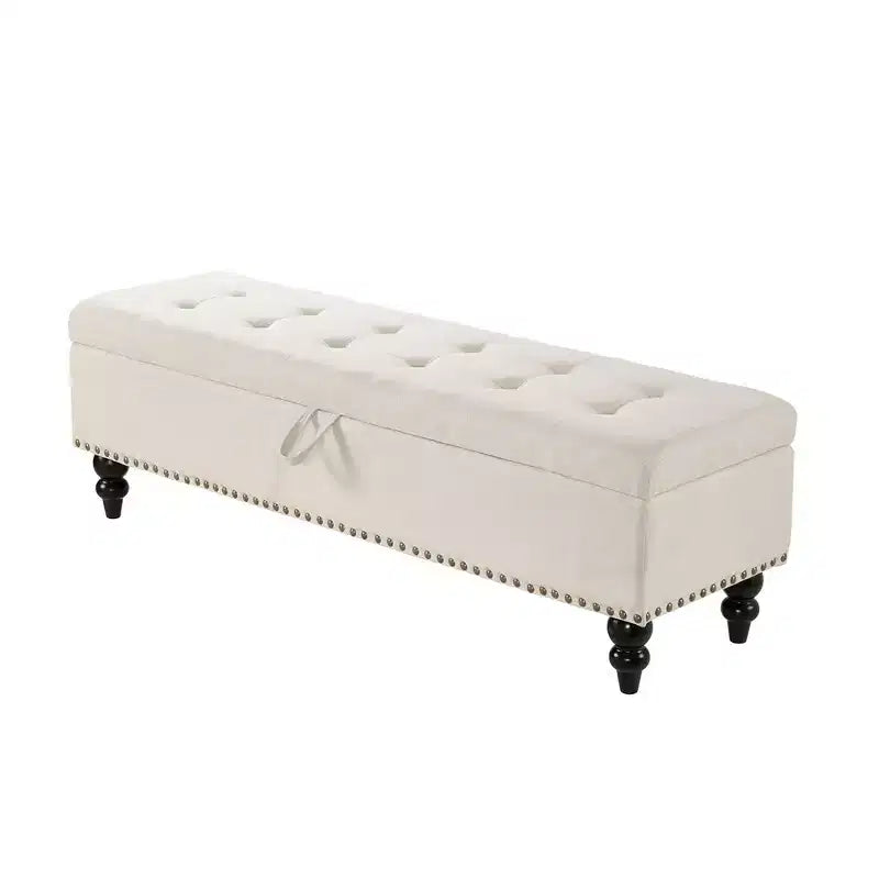 59 Storage Ottoman Bench, Upholstered End of Bed Storage Bench, Entryway Bench Footstool for Bedroom Entryway Living Room