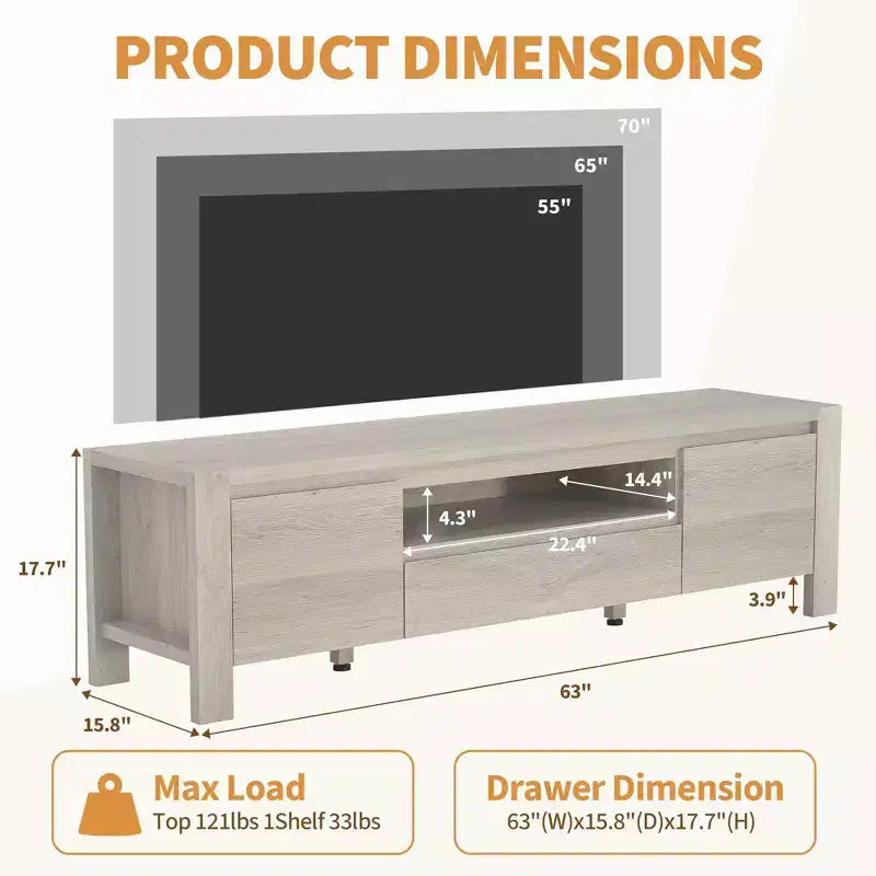 55 TV Stand with Doors and Cabinet, Farmhouse Entertainment Center, Entertainment Stand for TVs Up to 60, TV Console for Living Room, Bedroom