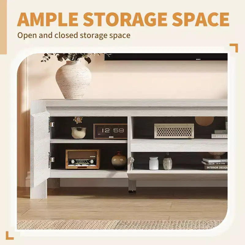 55 TV Stand with Doors and Cabinet, Farmhouse Entertainment Center, Entertainment Stand for TVs Up to 60, TV Console for Living Room, Bedroom