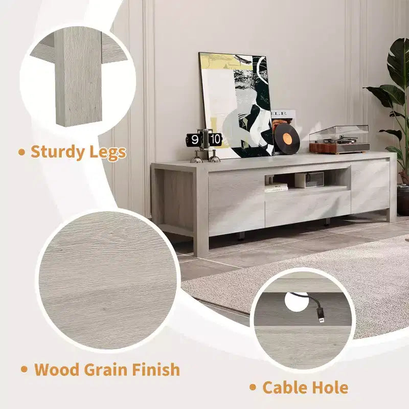 55 TV Stand with Doors and Cabinet, Farmhouse Entertainment Center, Entertainment Stand for TVs Up to 60, TV Console for Living Room, Bedroom
