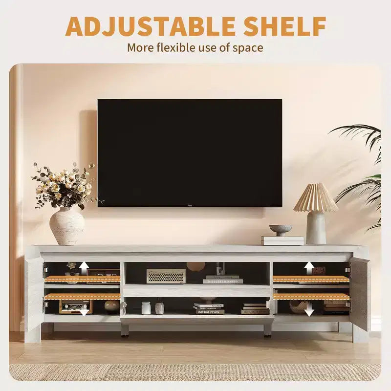 55 TV Stand with Doors and Cabinet, Farmhouse Entertainment Center, Entertainment Stand for TVs Up to 60, TV Console for Living Room, Bedroom