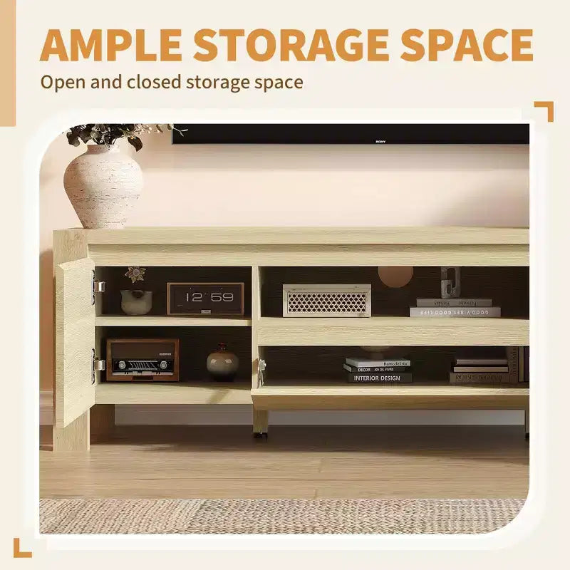 55 TV Stand with Doors and Cabinet, Farmhouse Entertainment Center, Entertainment Stand for TVs Up to 60, TV Console for Living Room, Bedroom