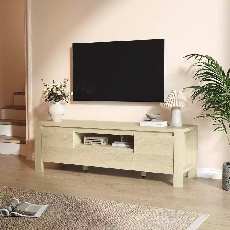55 TV Stand with Doors and Cabinet, Farmhouse Entertainment Center, Entertainment Stand for TVs Up to 60, TV Console for Living Room, Bedroom