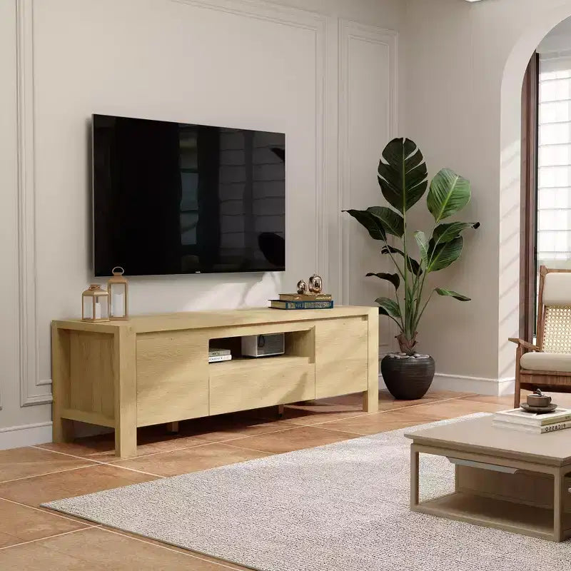 55 TV Stand with Doors and Cabinet, Farmhouse Entertainment Center, Entertainment Stand for TVs Up to 60, TV Console for Living Room, Bedroom
