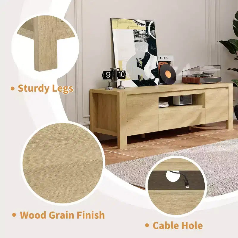 55 TV Stand with Doors and Cabinet, Farmhouse Entertainment Center, Entertainment Stand for TVs Up to 60, TV Console for Living Room, Bedroom