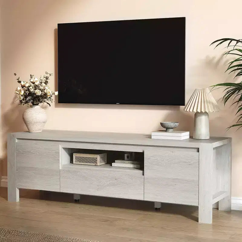 55 TV Stand with Doors and Cabinet, Farmhouse Entertainment Center, Entertainment Stand for TVs Up to 60, TV Console for Living Room, Bedroom