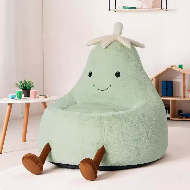 Okak 24/31in Eggplant Shaped Kids Bean Bag Chair, Gaming Bean Bag Chairs with Faux Rabbit Fur for Teens, Comfy Floor Chair for Living Room
