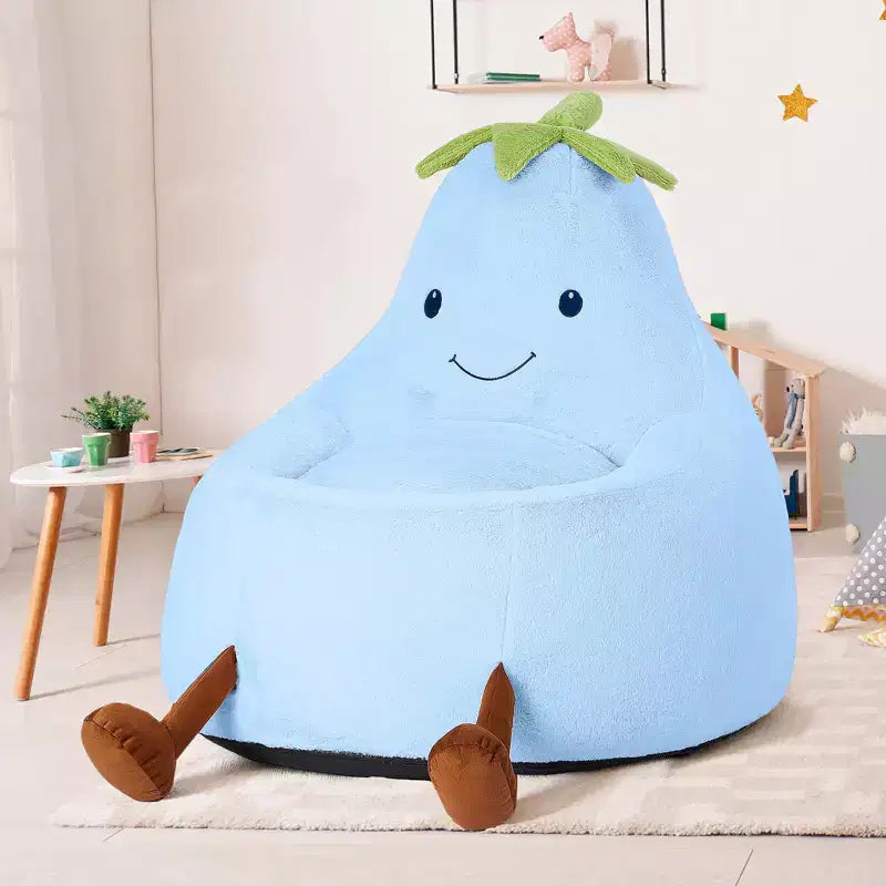 Okak 24/31in Eggplant Shaped Kids Bean Bag Chair, Gaming Bean Bag Chairs with Faux Rabbit Fur for Teens, Comfy Floor Chair for Living Room
