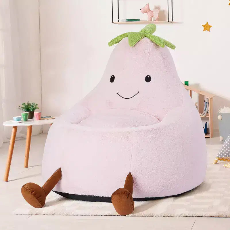 Okak 24/31in Eggplant Shaped Kids Bean Bag Chair, Gaming Bean Bag Chairs with Faux Rabbit Fur for Teens, Comfy Floor Chair for Living Room