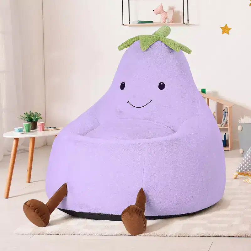 Okak 24/31in Eggplant Shaped Kids Bean Bag Chair, Gaming Bean Bag Chairs with Faux Rabbit Fur for Teens, Comfy Floor Chair for Living Room