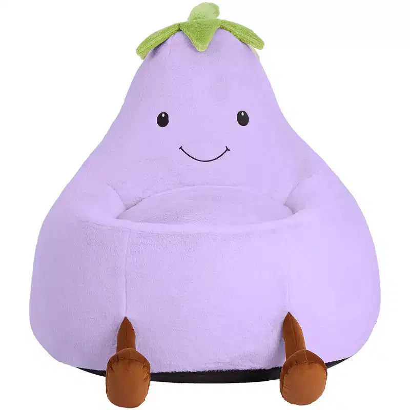 Okak 24/31in Eggplant Shaped Kids Bean Bag Chair, Gaming Bean Bag Chairs with Faux Rabbit Fur for Teens, Comfy Floor Chair for Living Room