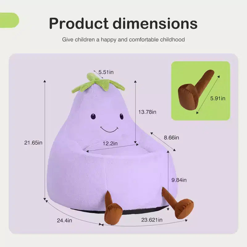 Okak 24/31in Eggplant Shaped Kids Bean Bag Chair, Gaming Bean Bag Chairs with Faux Rabbit Fur for Teens, Comfy Floor Chair for Living Room