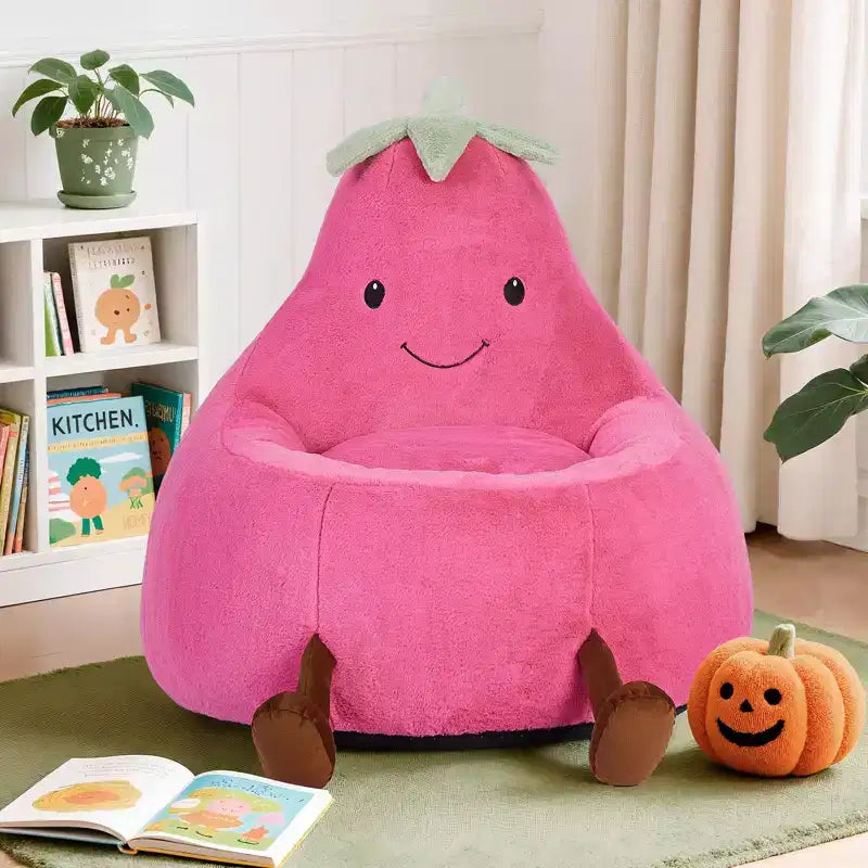 Okak 24/31in Eggplant Shaped Kids Bean Bag Chair, Gaming Bean Bag Chairs with Faux Rabbit Fur for Teens, Comfy Floor Chair for Living Room