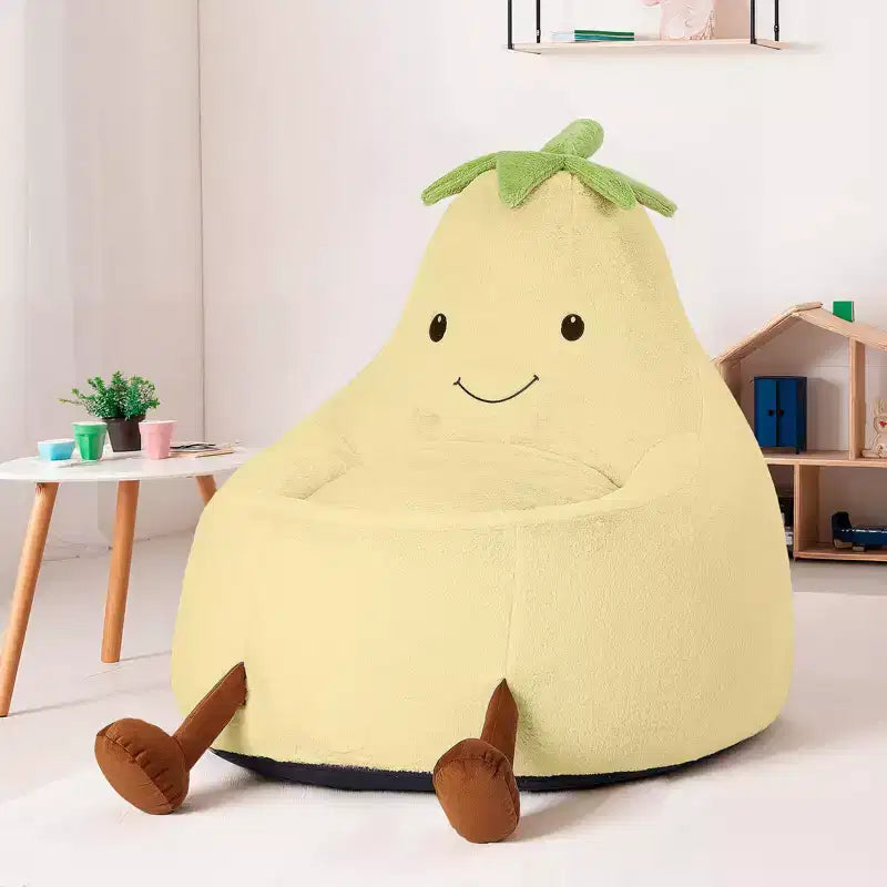 Okak 24/31in Eggplant Shaped Kids Bean Bag Chair, Gaming Bean Bag Chairs with Faux Rabbit Fur for Teens, Comfy Floor Chair for Living Room
