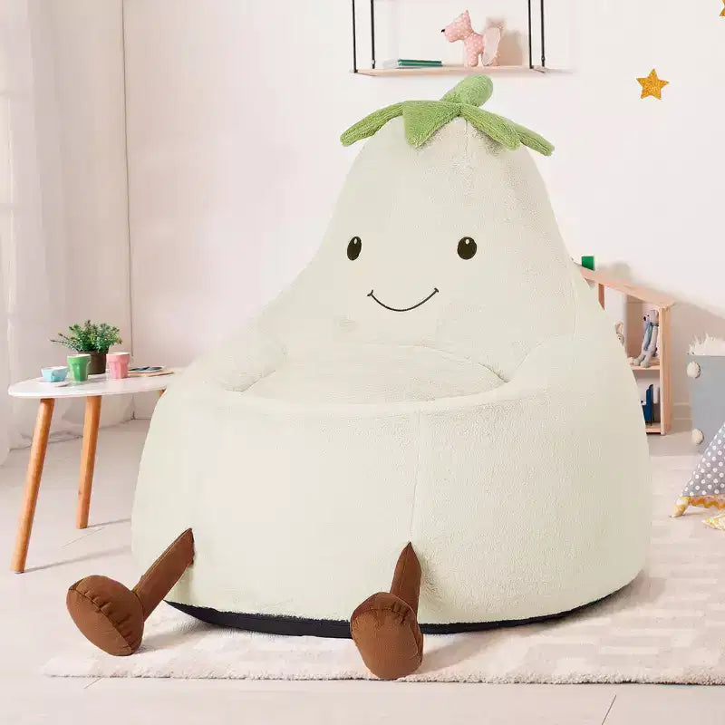 Okak 24/31in Eggplant Shaped Kids Bean Bag Chair, Gaming Bean Bag Chairs with Faux Rabbit Fur for Teens, Comfy Floor Chair for Living Room