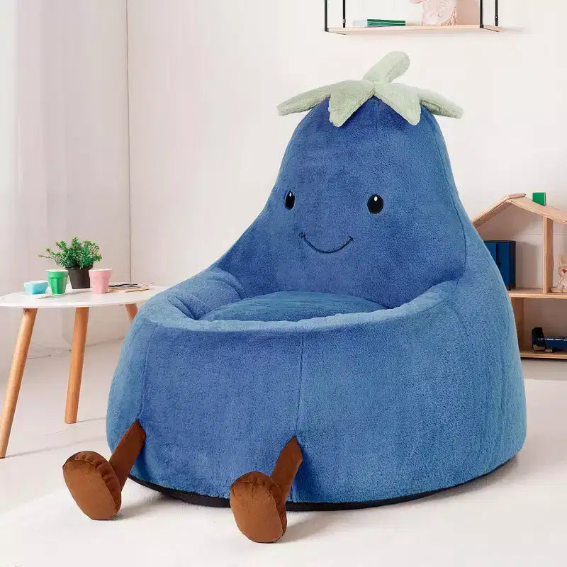 Okak 24/31in Eggplant Shaped Kids Bean Bag Chair, Gaming Bean Bag Chairs with Faux Rabbit Fur for Teens, Comfy Floor Chair for Living Room