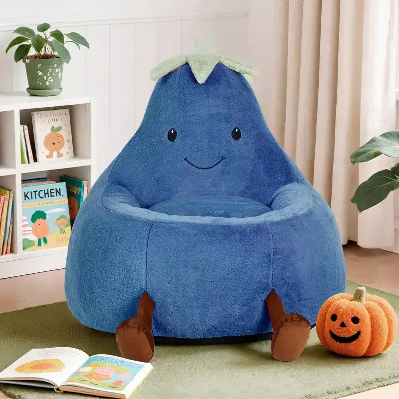 Okak 24/31in Eggplant Shaped Kids Bean Bag Chair, Gaming Bean Bag Chairs with Faux Rabbit Fur for Teens, Comfy Floor Chair for Living Room