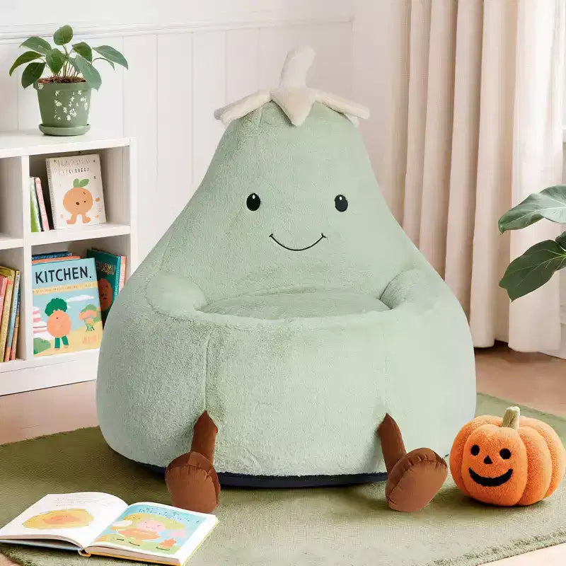 Okak 24/31in Eggplant Shaped Kids Bean Bag Chair, Gaming Bean Bag Chairs with Faux Rabbit Fur for Teens, Comfy Floor Chair for Living Room