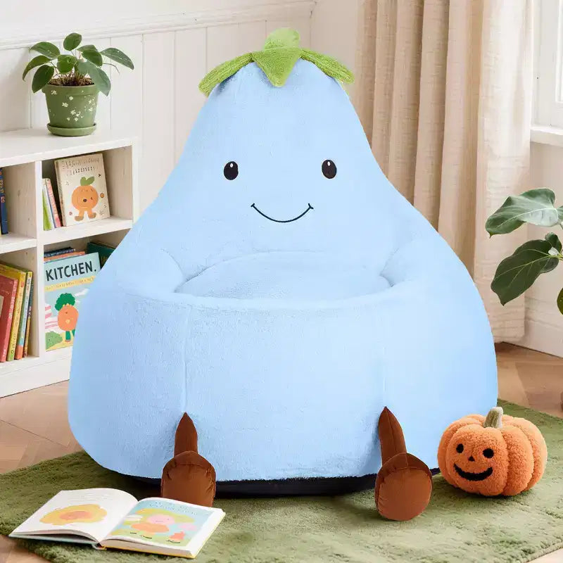 Okak 24/31in Eggplant Shaped Kids Bean Bag Chair, Gaming Bean Bag Chairs with Faux Rabbit Fur for Teens, Comfy Floor Chair for Living Room
