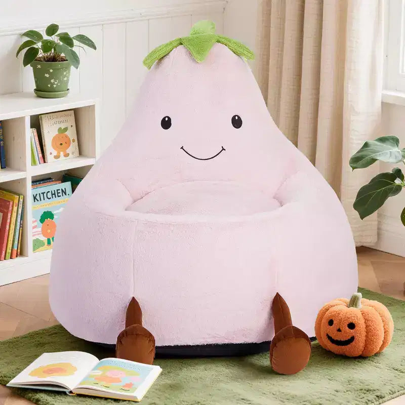 Okak 24/31in Eggplant Shaped Kids Bean Bag Chair, Gaming Bean Bag Chairs with Faux Rabbit Fur for Teens, Comfy Floor Chair for Living Room