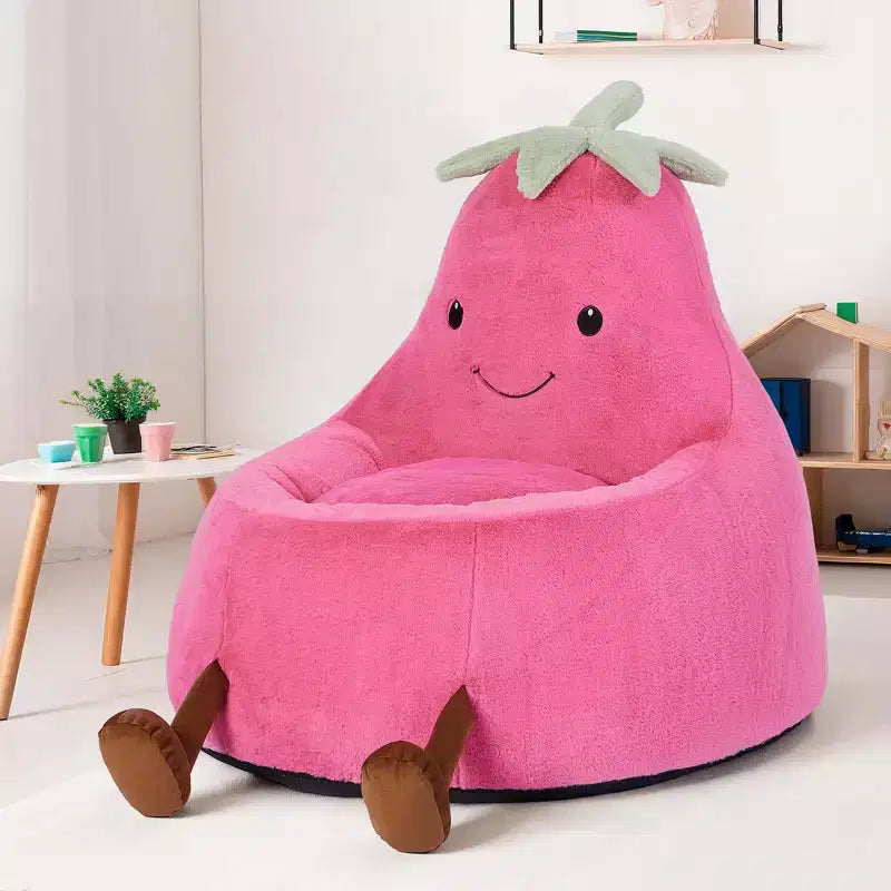 Okak 24/31in Eggplant Shaped Kids Bean Bag Chair, Gaming Bean Bag Chairs with Faux Rabbit Fur for Teens, Comfy Floor Chair for Living Room