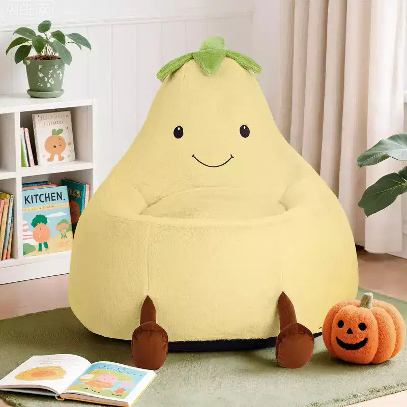 Okak 24/31in Eggplant Shaped Kids Bean Bag Chair, Gaming Bean Bag Chairs with Faux Rabbit Fur for Teens, Comfy Floor Chair for Living Room