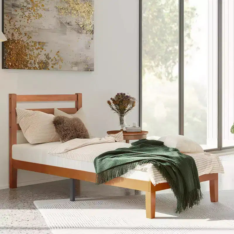 TUYOHW Heavy-Duty Bed Frame with Scratch-Resistant Headboard,1000lbs Capacity,Solid Wood & Metal Platform Bed for Bedroom,No Spring Required
