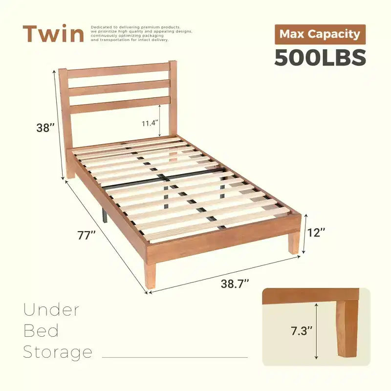 TUYOHW Heavy-Duty Bed Frame with Scratch-Resistant Headboard,1000lbs Capacity,Solid Wood & Metal Platform Bed for Bedroom,No Spring Required