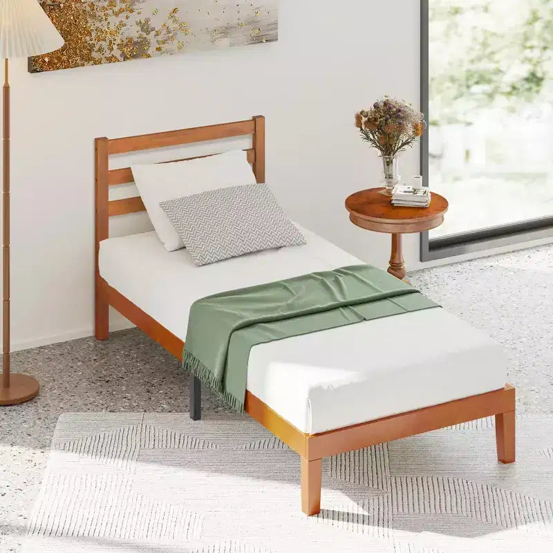 TUYOHW Heavy-Duty Bed Frame with Scratch-Resistant Headboard,1000lbs Capacity,Solid Wood & Metal Platform Bed for Bedroom,No Spring Required