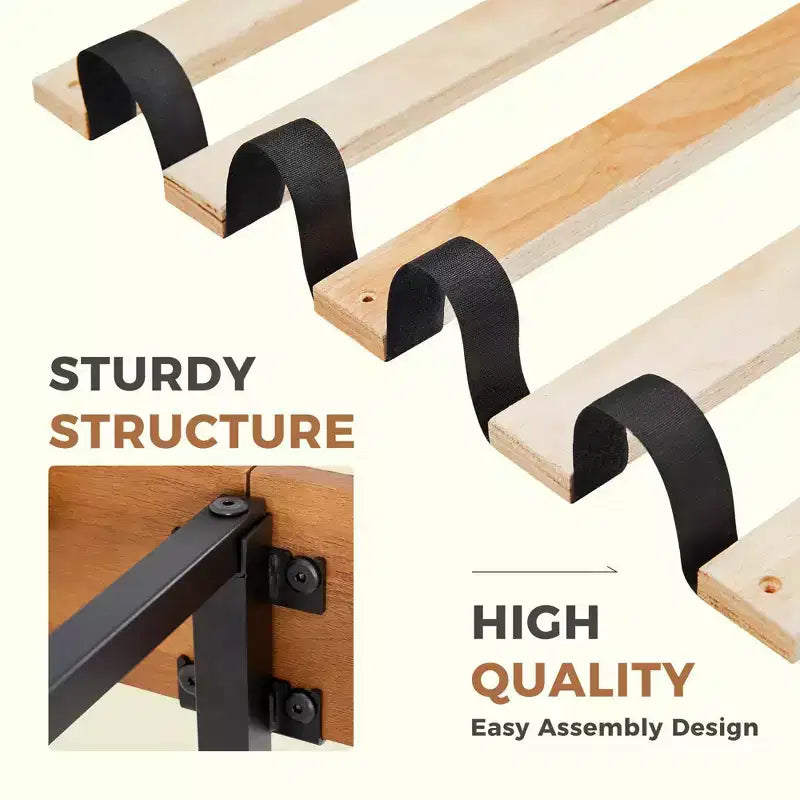 TUYOHW Heavy-Duty Bed Frame with Scratch-Resistant Headboard,1000lbs Capacity,Solid Wood & Metal Platform Bed for Bedroom,No Spring Required