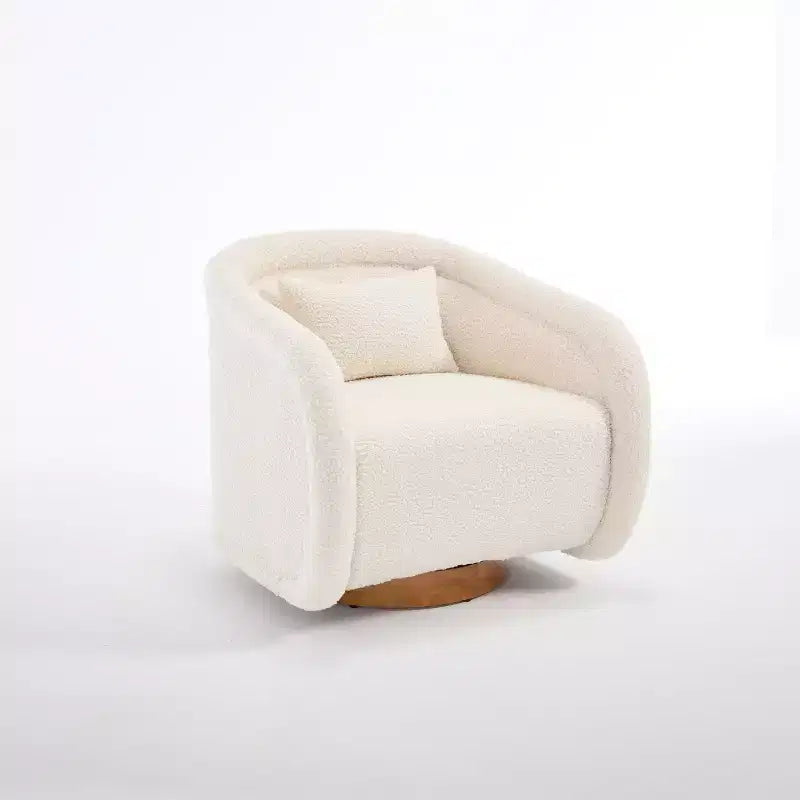 360 Degree Swivel Barrel Chair, Comfy Upholstered Teddy Fabric Accent Chair Pumpkin-Shaped Swivel Chair