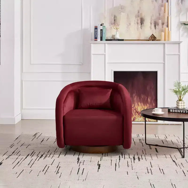 360 Degree Swivel Barrel Chair, Comfy Upholstered Teddy Fabric Accent Chair Pumpkin-Shaped Swivel Chair